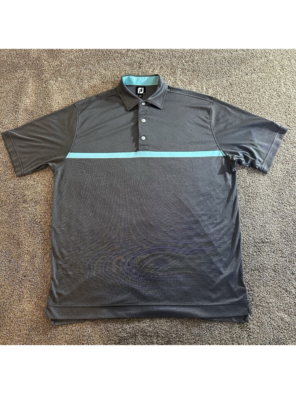 FootJoy FJ Mens XL Gray Golf Polo Shirt Performance Blue Stripe Short Sleeve
